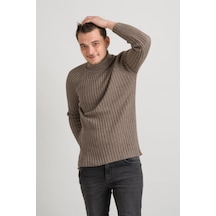 Slim Fit Çizgili Tam Balıkçı Pamuklu Kalın Triko Erkek Kazak 001