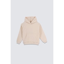 Zuzunga Basic Kapüşonlu Şardonlu Kanguru Cep Detaylı Çocuk Sweatshirt 3-10 Yaş Ekru
