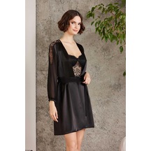 Pierre Cardin 6005 Kadın Siyah Gelin Set 6'lı Saten Takım Siyah