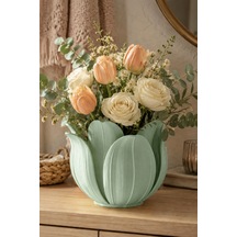 Bezos 3d Baskı Lotus Yapraklı Vazo - Dekoratif Çiçeklik-mint 22