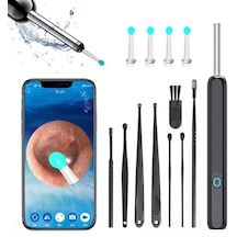 Vkemall Kablosuz Akıllı Endoskopik Kulak Temizleyici - 6 Led Işığı, 3.6mm Uç, 40 Dakika Kullanım Süresi, Değiştirilebilir Uçlar Siyah