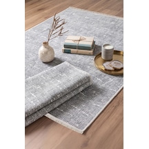 İskandinav %100 Pamuk Kilim Yıkanabilir Pamuklu Dokuma Halı Dekoratif Saçaklı Gri Beyaz