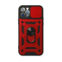 Apple iPhone Uyumlu, 12 Pro Kılıf Pars Lens Yüzüklü Silikon - Kırmızı