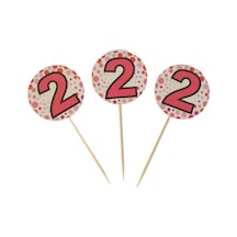 2 Yaş Temalı Pembe Kürdan Pasta Süsü +3