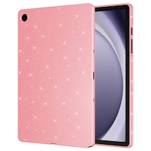 Samsung Galaxy Tab S10 Lite / S10 Fe / S9 Fe 10.9 Uyumlu Simli Parlak Koton Tablet Kılıf Standlı Koruyucu Kapak Açık Pembe