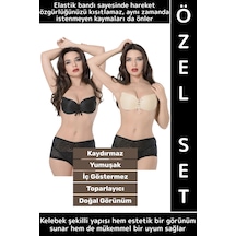Wintoup Gündelik İç Göstermez Elastik Kaydırmaz Toparlayıcı Doğal Görünüm Yapışkan Kelebek Sütyen İkili Set Çok Renkli
