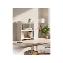 Beyaz Renkli Masa Üstü Kitaplık Rafı, 2 Raflı Mini Dolap 43,6 X 18 X 50 Cm Boyutunda Abanoz - Beyaz