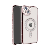 Apple İphone 15 Kılıf Joke Simli Magneticsafe Kılıf - Pembe Evimdeyokyok