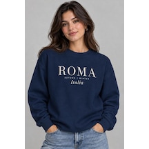 Gıovera Roma Şehir Koleksiyonu Pamuklu Bisiklet Yaka Kadın Sweatshirt Lacivert