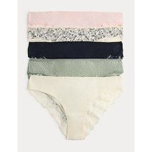 Marks & Spencer 5'li Dantel Detaylı Brazilian Külot Seti T61005184B Açık Haki