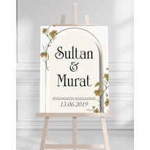 Söz Nişan Düğün İçin 50x70 Karşılama Panosu - Renkli Çiçek Tasarımlı 008 Beyaz
