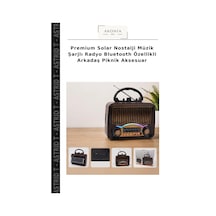 Premium Solar Nostalji Müzik Şarjlı Radyo Bluetooth Özellikli Arkadaş Piknik Aksesuar