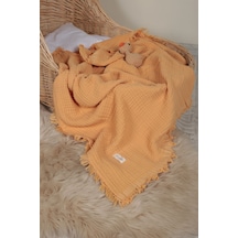 Müslin Püsküllü 4 Katlı Müslin Battaniye 90x120 Cm - Ze4katlı Turuncu