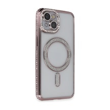 Apple iPhone Uyumlu 13 Kılıf Joke Simli Magneticsafe Kılıf - Pembe Bz8683140712907