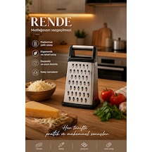 Porsima Lm-4023 Razzo 4 Fonksiyonlu Paslanmaz Çelik Rende İnce, Orta, Parmak Ve Dilimleme Yüzeyli Silikon Tabanlı Metal Rende-20 Cm Inox