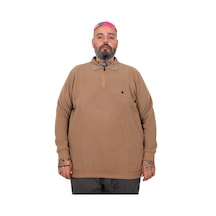 Mode Xl Büyük Beden Erkek Polo Waffle Kazak U25822 Sütlü Kahve