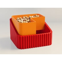 3d Baskı Fıstık Kasesi - Çift Hazneli Kabuk Ayırıcı Sunum Kasesi - Kırmızı Turuncu Çok Renkli