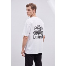 Black Nova Oversize Baskılı Unisex %100 Pamuk T-shirt Lifestyle Beyaz