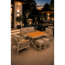 Garden Serisi Balkon Takımı, 2-1-1 Cappuccino Bahçe Takımı, 2'li Koltuk 70x150, 2 Tekli Koltuk 70x70, Masa 70x110, 2 Puf Bej