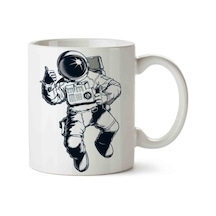 Astronot Okey Porselen Kupa Bardak Beyaz