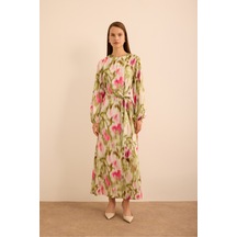 Aker Batik Desenli Elbise Pembe Pembe