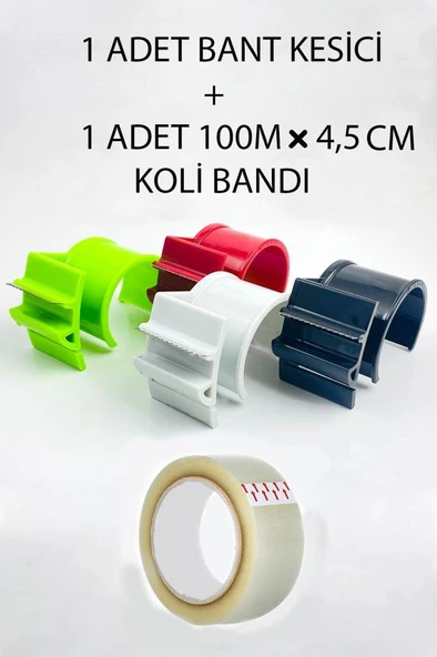 Koli Bantı Kesme Aparatı Ve 100 M X 4,5 Cm Koli Bantı - 1 Adet Bant Kesici Ve 1 Adet Koli Bantı Set Halinde