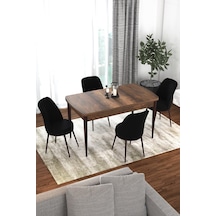 Canisa Concept Kor Serisi 70x114 Açılabilir Mutfak Masası Takımı Barok Desen Masa 4 Siyah Sandalye Masa Barok Sandalyeler Siyah