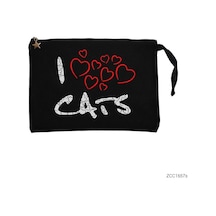 Zepplin Giyim Kedi - I Love Cats Siyah Clutch Astarlı Cüzdan / El Çantası
