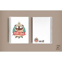 Pug Life Kral Köpek A5 Çizgisiz Spiralli Defter Bigelio