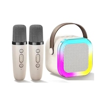 Coverzone Kablosuz Mikrofonlu Karaoke Makinesi Ent- Taşınabilir Bluetooth Hoparlör Seti Bas Tiz Ayarlı Retro Hoparlör Yetişkinler Ve Çocuklar İçin Hafıza Kartı Ve Usb 10x10x6cm Çiftli K12 - Krem