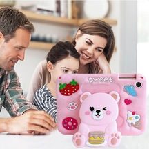 Galaxy İçin Tablet Kılıfı T220 T290 T500 S6 Lite A9 Plus İle Uyumlu Çocuk Tablet Kılıfı Pembe Tablet Kılıfı Sevimli Standlı Ayıcıklı Kalemlikli Boyun Askılı S6 Lite P610