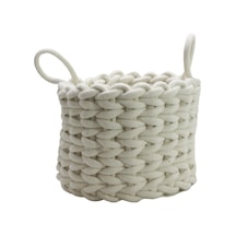 T.concept Dekoratif Zarif Örgü İp Makrome Beyaz Renk Sepet Küçük Boy S