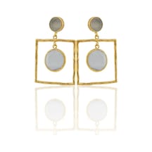 Kadir Jewellery 22 Ayar Altın Kaplama Kadın Sallantılı Küpe -el İşçiliği Ve Hipoalerjenik Küpe-e85 Gri