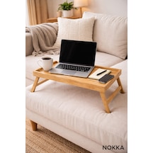 Nokka Katlanabilir Bambu Yatak Masası 50x30 Cm Laptop & Kahvaltı Sehpası Açılır Kapanır Ayaklı Çalışma Masası Renksiz
