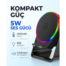 Bezos S10 5w Bluetooth + Temasıyla Ses Yükselten İndüksiyon Hoparlör 2000 Mah Rgb Işıklı Standlı 5in Speaker Dlra