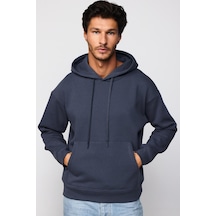 Tudors Oversize Pamuk Kapüşonlu Basıc Gri Unisex Sweatshirt-29005-gri Gri