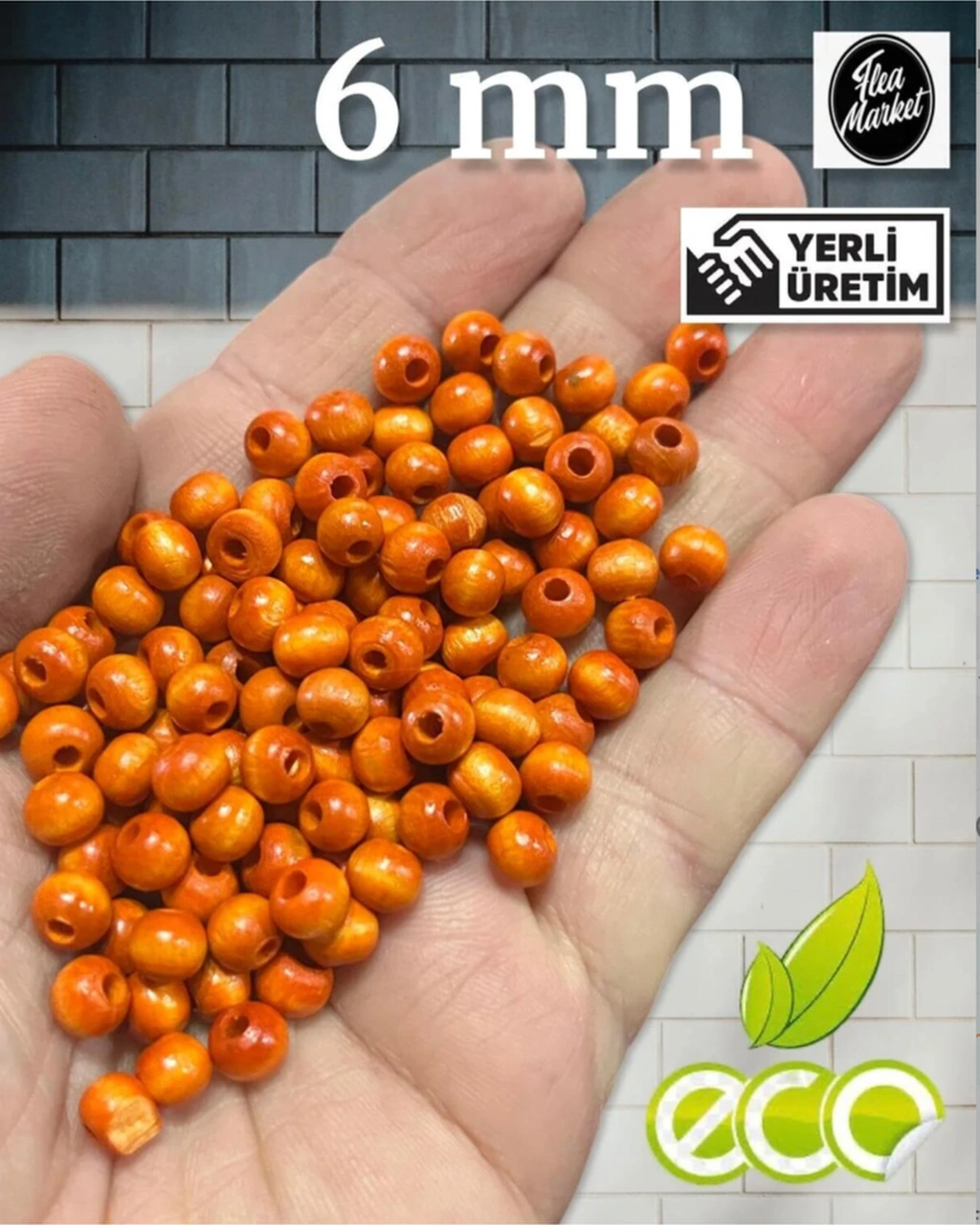 6 Mm Turuncu Ahşap Boncuk 25 Gram Ort 175 Adet Delik Çapı 2mm Makrome Takı Bileklik