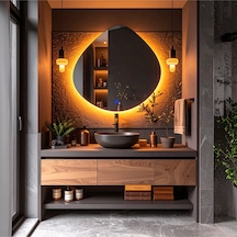 Zynor Amber Led'li Lazer Kumlamalı Lavabo & Banyo Aynası Dokunmatik Sensörlü 80 X 80 Turuncu