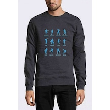 Fortnite Dans Baskılı Füme Antrasit Erkek Örme Sweatshirt