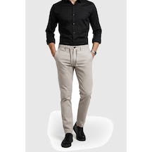 Rizzup Erkek Vizon Likralı Gofre Kumaş Beli Lastikli İpli Slim Fit Günlük Pantolon 2600650