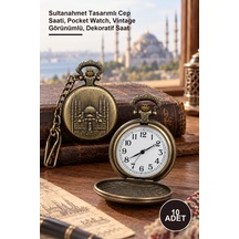 10 Adet Köstekli Saat Sultanahmet Tasarımlı Cep Saati, Pocket Watch, Vintage Görünümlü, Dekoratif Saat