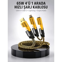 Mey İthalat 65w 4'ü 1 Arada Çoklu Şarj Kablosu Usb-c, Usb-a, Lightning, Veri Ve Şarj Desteği Yeni