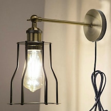 Riolight Vintage2,rustik2,retro2 Eskitme 1xe27 Duylu Kafes Kablolu Fişli Anahtarlı Metal Duvar Aplik Altın - Siyah