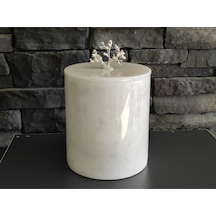 Beyaz Mermer Çöp Kovası Gümüş Renk Mercan Akseuarlı Beyaz