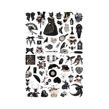 61 Adet Siyah Coquette Gotik Sticker Seti - Etiket Seti Sketchbook