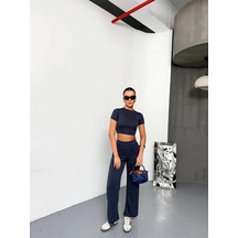 Valensdesign Osy Modal Yumuşak Dokulu Kumaş Kısa Kollu Crop Alt Ispanyol Paça Pantalon Ikili Takım - Füme