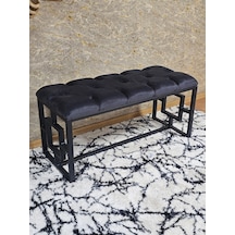 Zafir Siyah Boyalı İçi Kareli Diktörtgen 100 Cm X 40 Cm Oturak Puf - Bench - Makyaj Oturağı - Oturak Füme
