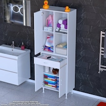 Modilayn Afra 60x173x32,5 Cm 1 Çekmece 3 Kapak 3 Raf 6 Bölme Çok Amaçlı Banyo & Mutfak Dolabı Beyaz