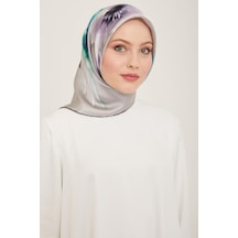 Armine Gümüş Çiçek Desen Tivil İpek Eşarp 9105-32