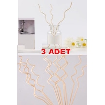 3 Adet Dalgalı Model Aromaterapi Dağıtıcı Rattan Sopa- Ev Dekor Şişe - Koku Yağı Ahşap Difüzör Çubuk Bej